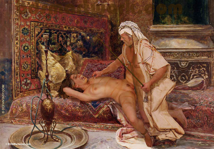 He tied the slave's hands behind her head