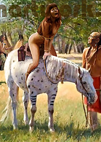 Wooden shaft protruding deep into her sex pic 1