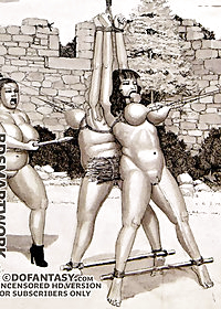 The landlady picked up a carpet beater and flogged their breasts with it pic 1