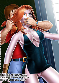 On her feet were black, patent leather, six-inch, high heels with ankle straps pic 3