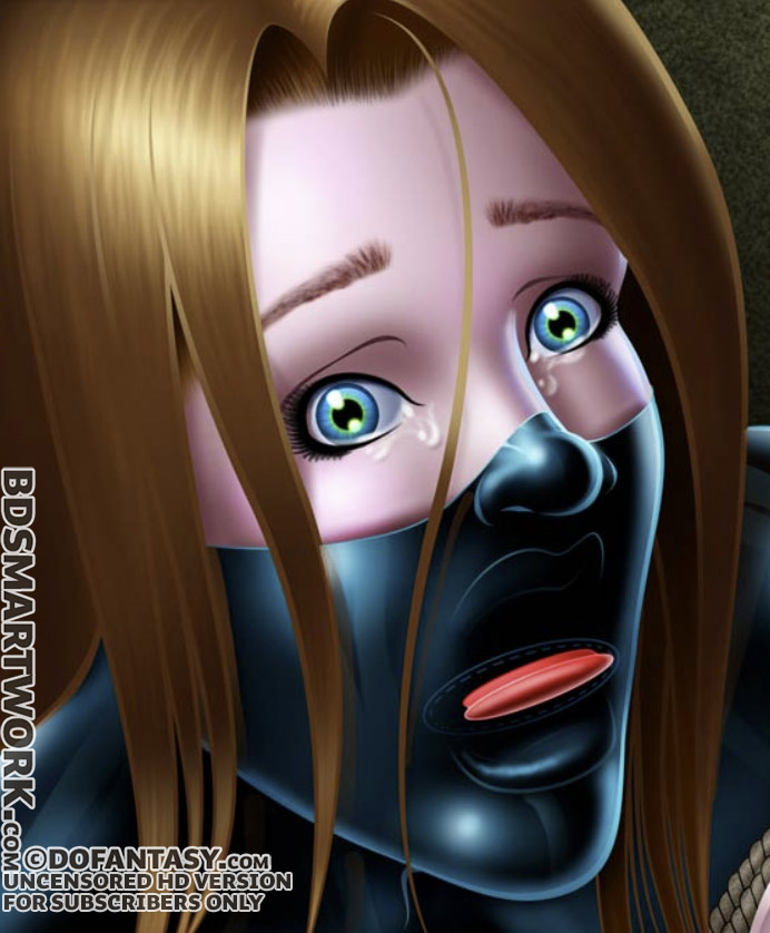 Bulging lace bra, garter belt, stockings, and black patent leather, six-inch, high heels