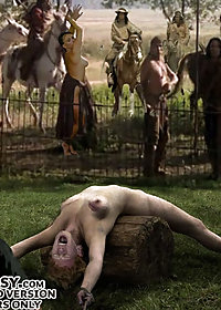 They turned Julia round to present her naked buttocks and the second man flogged them pic 2